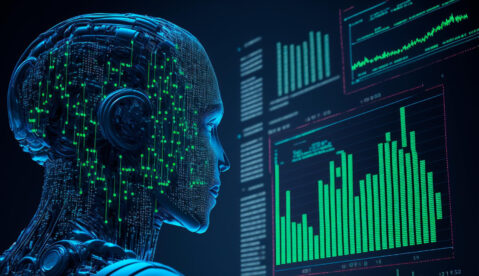 AI illustration looking at the screen data illustration